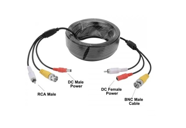 Кабель пачкорд для камер відеоспостереження комбінований коаксіальний+живлення+звук з роз'ємами RCA+ BNC+ DC(мама) / RCA+ BNC+DC(тато) 30 м.