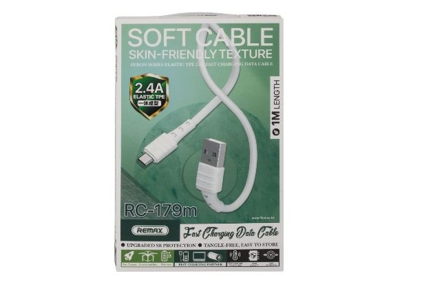 Кабель micro USB Remax RC-179m 1m (2.A) БІЛИЙ (пак. світло зелений білий)