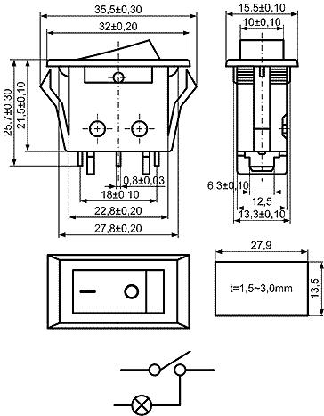 ������� �������� �������� � ������������ KCD3-502N ON-OFF